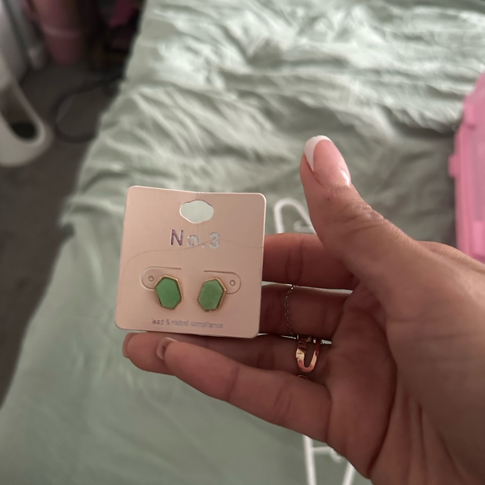 Elegant Green Hexagon Earrings